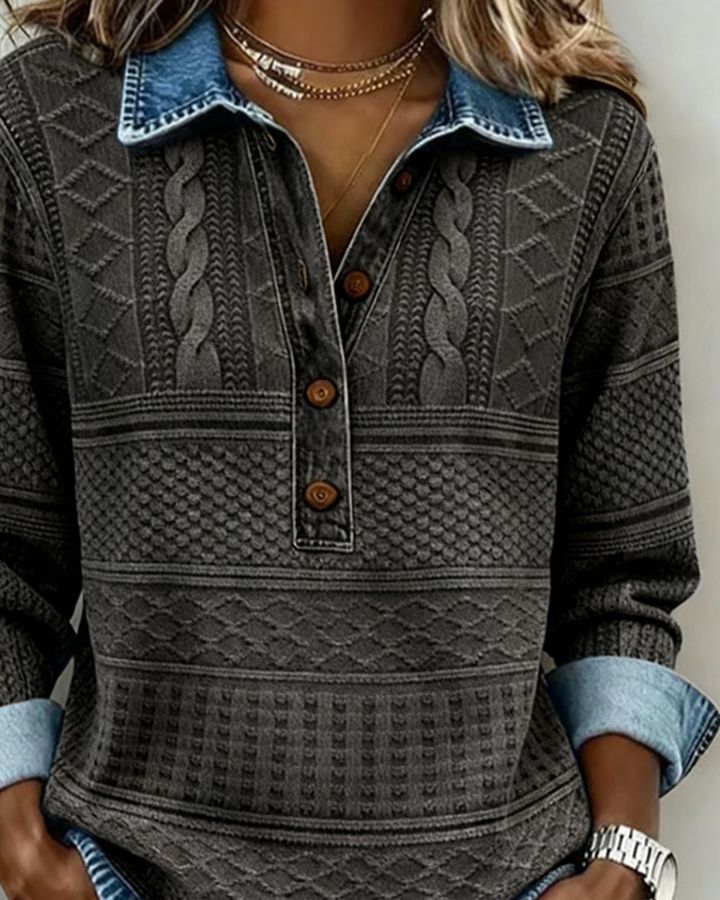 Lorraine | Trendy Sweatshirt with Half Button and Collar