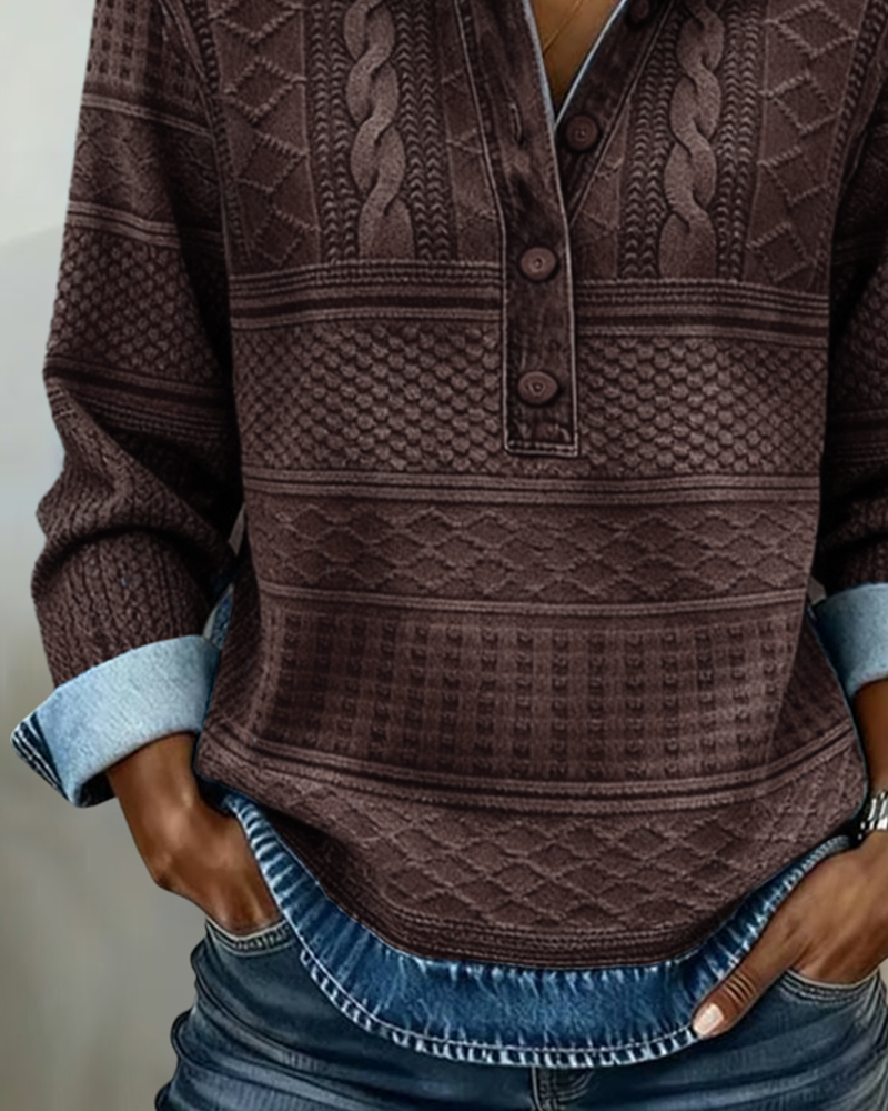 Lorraine | Trendy Sweatshirt with Half Button and Collar