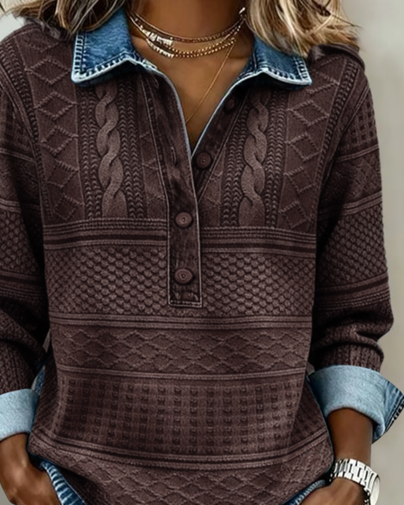 Lorraine | Trendy Sweatshirt with Half Button and Collar