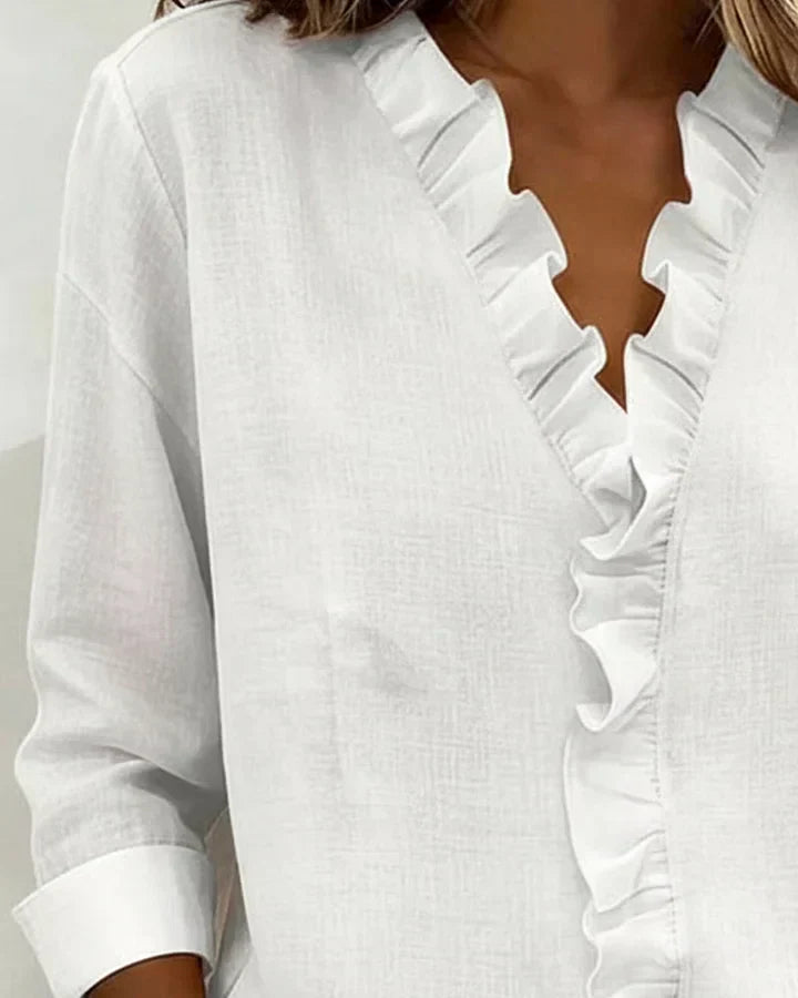 Eleanora | Blouse with Ruffles, V-Neck and Long Sleeves
