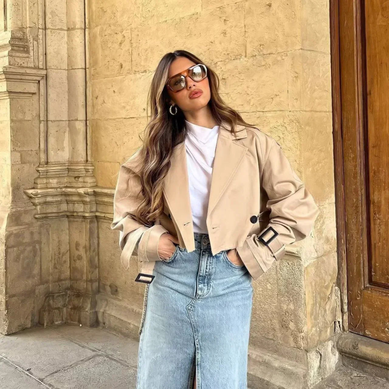 Sage - Cropped Belt Jacket