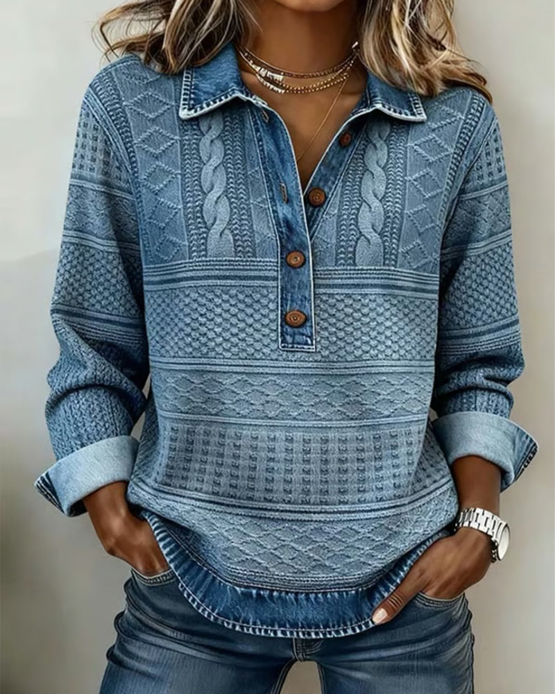 Lorraine | Trendy Sweatshirt with Half Button and Collar