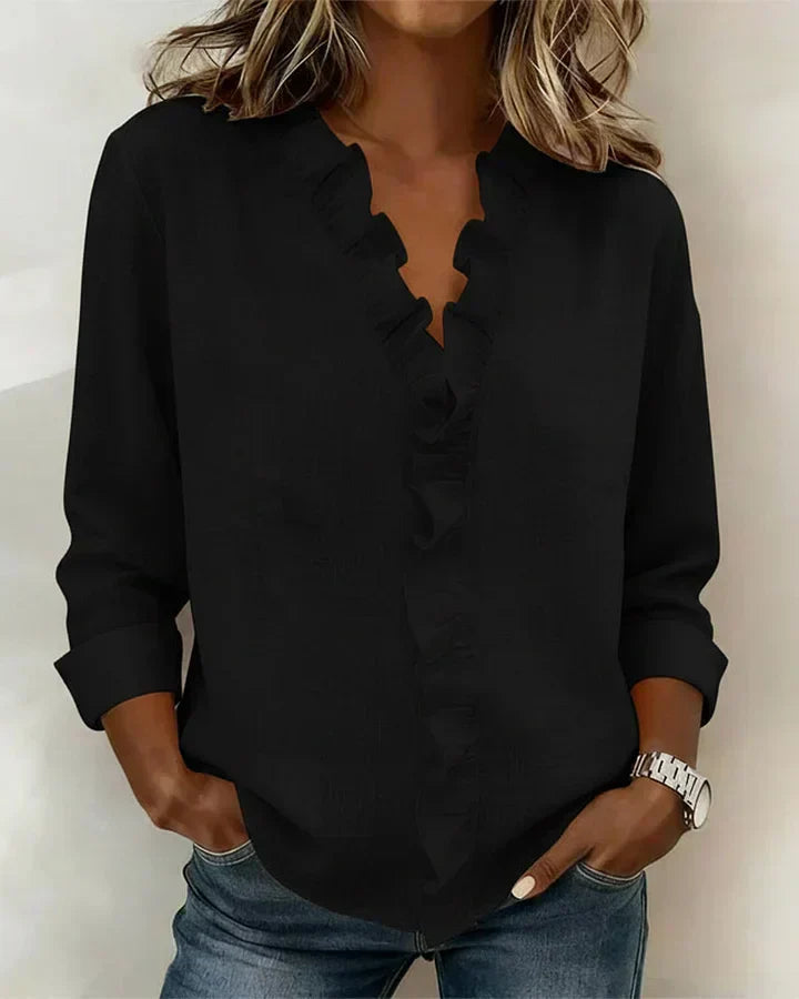 Eleanora | Blouse with Ruffles, V-Neck and Long Sleeves