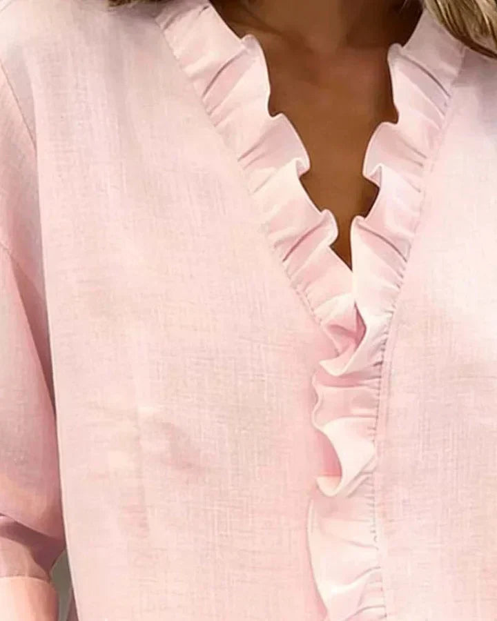 Eleanora | Blouse with Ruffles, V-Neck and Long Sleeves