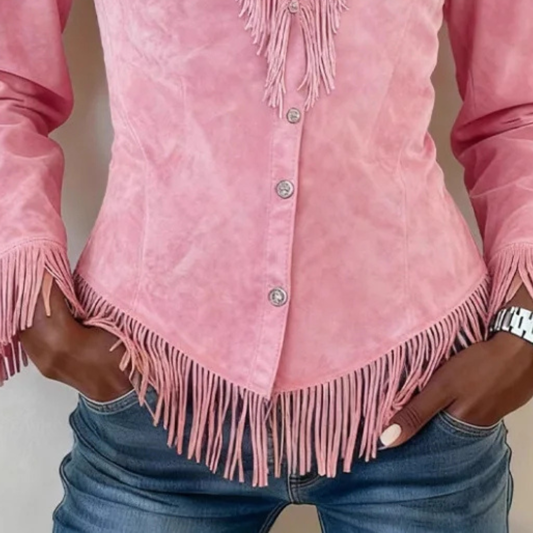 Lydia │ Fringe Suede Button-Up Blouse