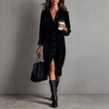 Ashleigh | Boho Corduroy Polo Collar Maxi Dress