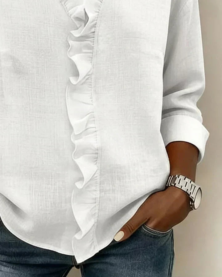 Eleanora | Blouse with Ruffles, V-Neck and Long Sleeves