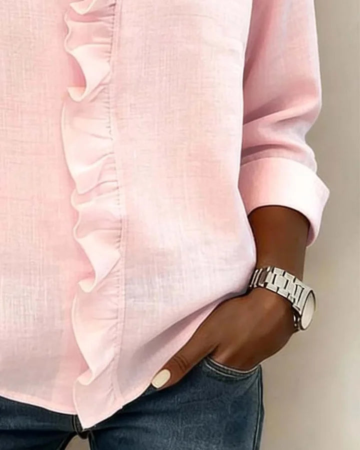 Eleanora | Blouse with Ruffles, V-Neck and Long Sleeves