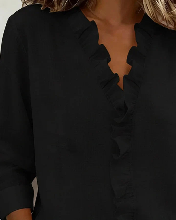 Eleanora | Blouse with Ruffles, V-Neck and Long Sleeves