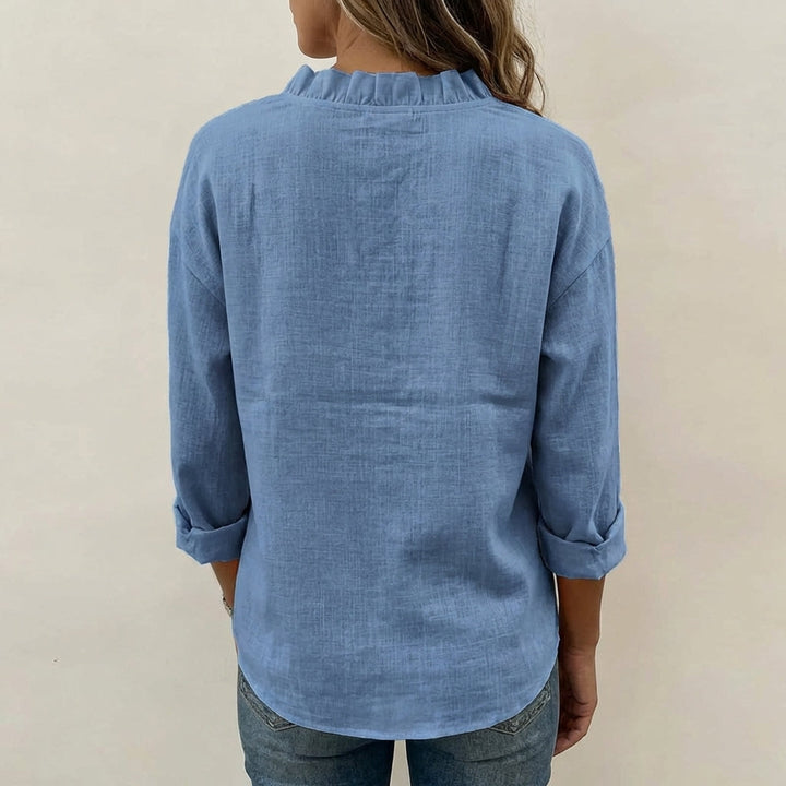 Eleanora | Blouse with Ruffles, V-Neck and Long Sleeves
